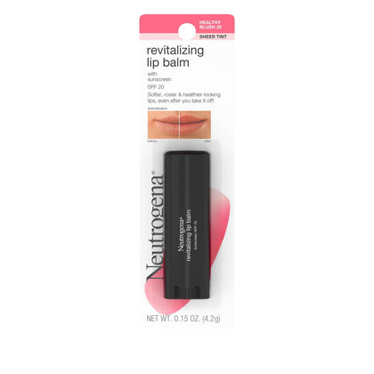 Neutrogena Revitalizing and Moisturizing Tinted Lip Balm with Sun Protective Broad Spectrum SPF 20 Sunscreen, Lip Soothing Balm with a Sheer Tint in Color Healthy Blush 20, 15 oz