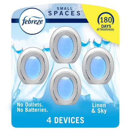 Febreze Small Spaces Air Freshener Linen & Sky, 25 fl. oz., Pack of 4