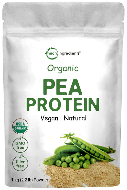 Micro Ingredients North America Grown, Organic Pea Protein Powder, 1KG (2.2 Pounds) | Plant-Based Vegan Protein, Meatless Protein Supplement, Rich in Branched Chain Amino Acids | Non-GMO, Soy Free