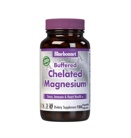 Bluebonnet Nutrition Albion Buffered Chelated Magnesium 200 mg, Magnesium Oxide, Stress Relief, Vegan, Non GMO, Gluten Free, Soy Free, Milk Free, Kosher, 120 Vegetable Capsules, 2 Month Supply