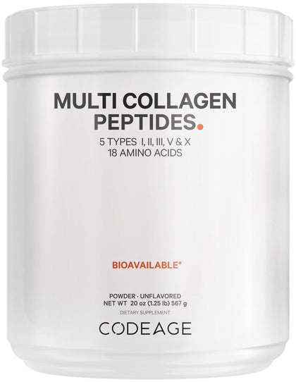 Codeage Multi Collagen Protein Powder Peptides, 2-Month Supply, Hydrolyzed, Type I, II, III, V, X Grass Fed All in One Super Bone Broth Collagen Supplement, Non-GMO, 20 Ounces