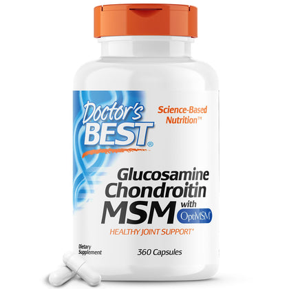 Doctor's Best Glucosamine Chondroitin Msm with OptiMSM Capsules, Joint Support Supplement Supports Healthy Joint Structure, Function & Comfort, Non-GMO, Gluten Free, Soy Free, 360 Count