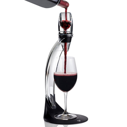 Vinturi Deluxe Essential Pourer and Decanter Tower Stand Easily and Conveniently Aerates Bottle or Glass and Enhances Flavors with Smoother Finish, Red Wine Set, Black