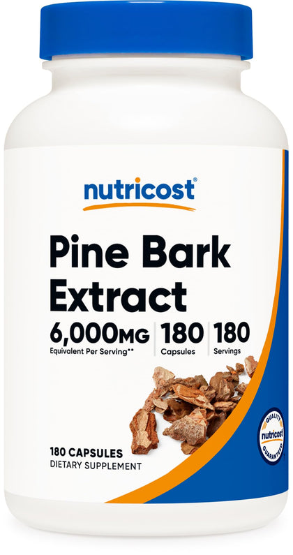 Nutricost Pine Bark Extract 6000mg Equivalent, 180 Capsules, 300mg Standardized to Contain 95% Proanthocyanidins - Vegetarian, Non-GMO and Gluten Free