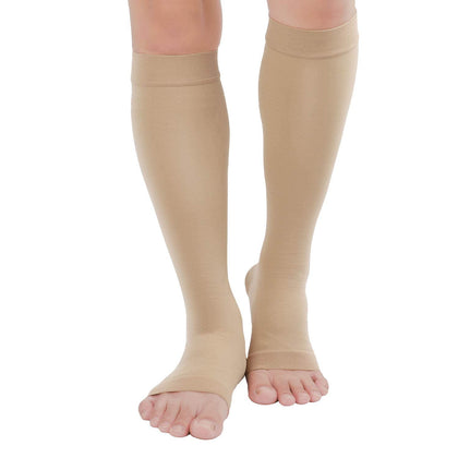 TOFLY® Knee High Compression Stockings, Open-Toe, Firm Support 15-20mmHg Opaque Maternity Pregnancy Compression Socks, Ankle & Arch Support, Swelling, Varicose Veins, Edema Beige XL