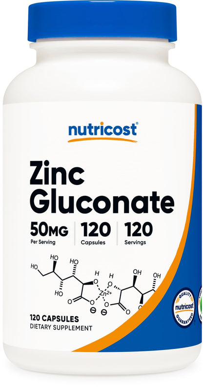 Nutricost Zinc Gluconate 120 Vegetarian Capsules (50mg) - Gluten Free and Non-GMO