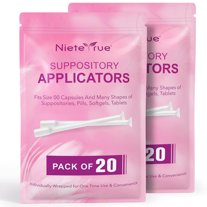 Nieteyrue (40 Packs) Disposable Vaginial Applicators Individually Wrapped Hygienic Fit to Size 00 Cap-sules and Many Shapes of Suppositories, Tablets Feminine Care Applicators from