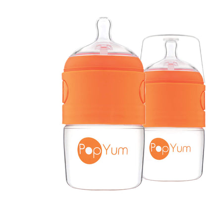 PopYum 5 oz Orange Anti-Colic Formula Making/Mixing/Dispenser Baby Bottles, 2-Pack (with #1 Nipples)