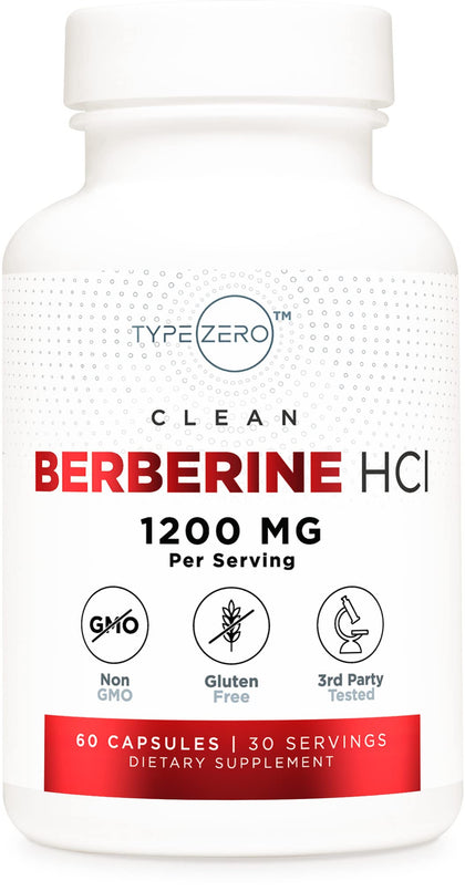 Type Zero Berberine HCL 1200mg 60 Capsules - Clean, Non-GMO, Gluten Free Supplement