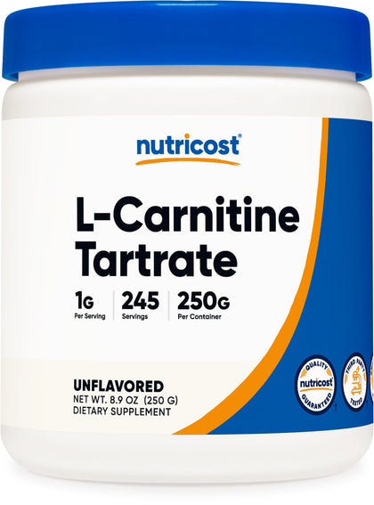 Nutricost L-Carnitine Tartrate Powder (250 Grams) - 1 Gram per Serving, 245 Servings