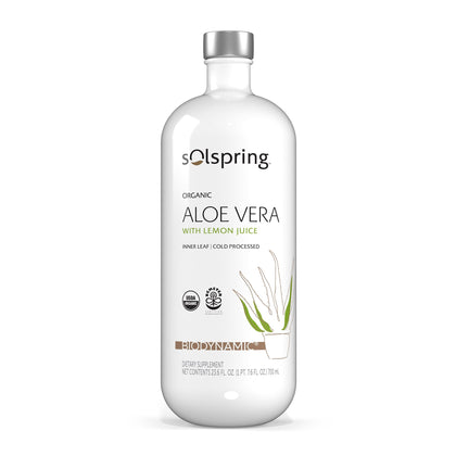 Solspring Biodynamic Organic Aloe Vera Juice with Lemon, 23.6 Fl. Oz. (700 mL), Unpasteurized, Certified USDA Organic, Regenerative, Non-GMO, Gluten Free, Soy Free, Dr. Mercola