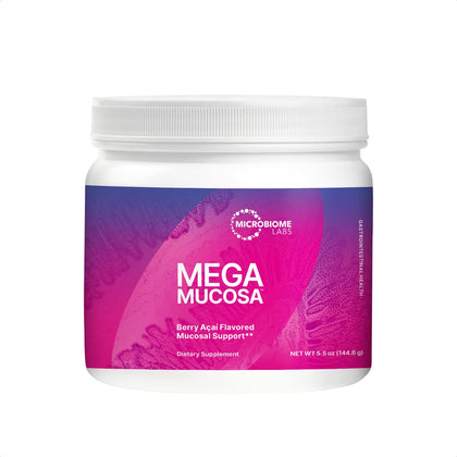 Microbiome Labs MegaMucosa - GI Lining Powder Supplement - Gut Lining & Immune Support with Immunoglobulins & Amino Acids - Berry Acai Flavor Powder for Adults, Children & Teens (5.5 oz)