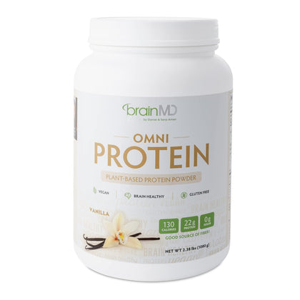 BRAINMD Dr Amen Omni Protein Vanilla - 2.38 lbs - Plant-Based Protein Powder - Promotes Energy & Exercise Recovery - Vegan, Vegetarian, Sugar Free, Gluten Free - 30 Servings