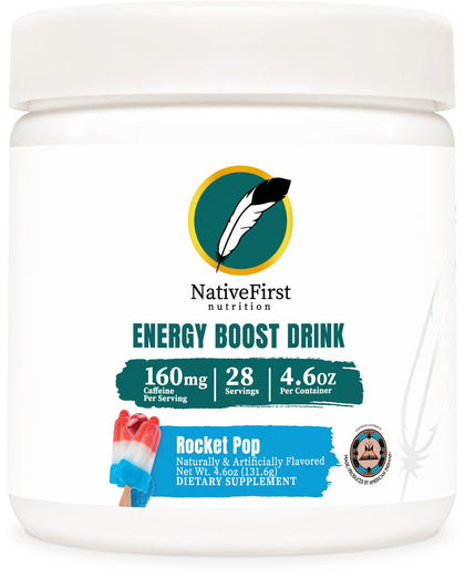 NativeFirst Energy Boost Drink Mix (28 Servings) - 160mg Caffeine per Serving, Gluten Free, Non-GMO (Rocket Pop)