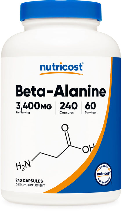 Nutricost Beta-Alanine Capsules 3400mg, 240 Capsules (60 Serv) - Potent Beta Alanine, Gluten Free & Non-GMO, 850mg Per Cap