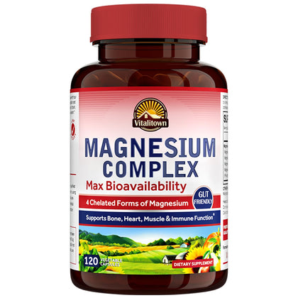 Vitalitown Magnesium Complex, Magnesium Glycinate, Malate, Taurate & Citrate, Chelated Forms, High Absorption, Bone, Heart, Muscle, Immune, Energy, Sleep & Digestion, Non-GMO