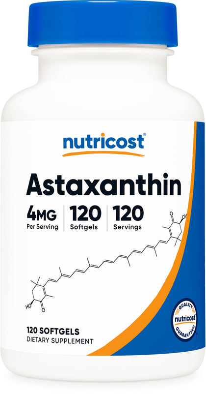 Nutricost Astaxanthin 4mg, Gluten Free and Non-GMO, 120 Softgels (4 Month Supply)