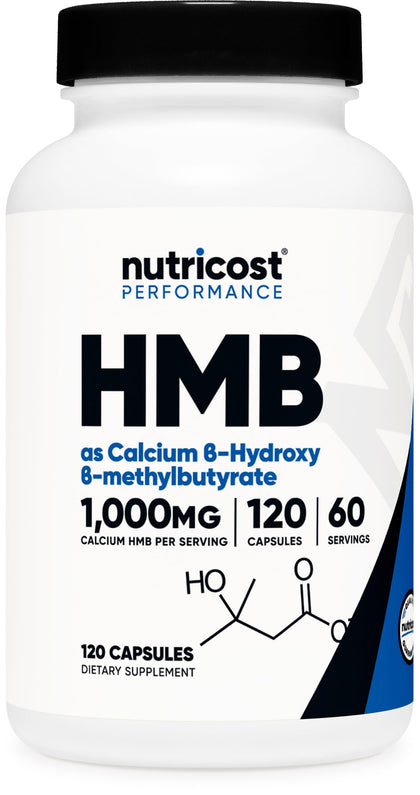 Nutricost HMB (Beta-Hydroxy Beta-Methylbutyrate) 1000mg (120 Capsules) - 500mg Per Capsule, 60 Servings - Gluten Free and Non-GMO