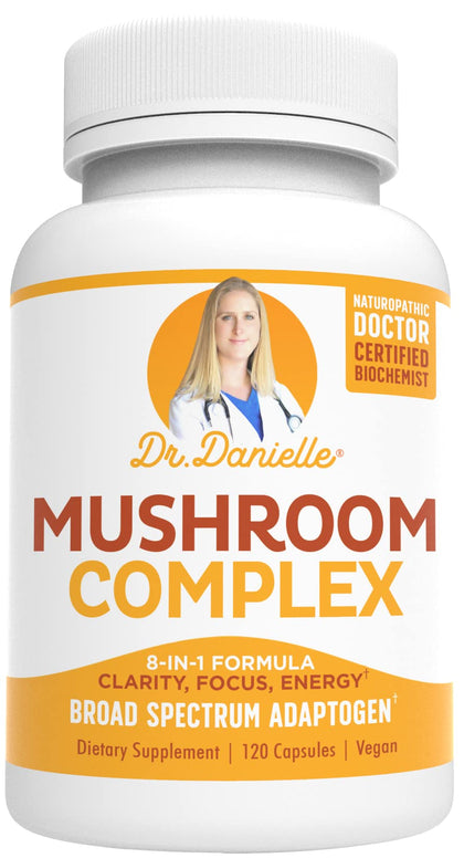 Best Organic Mushroom Complex - Immune Assist Support - Lion's Mane, Cordyceps and Reishi - Adaptogen Supplement - Wellness, Stress Relief, Memory & Cognitive Support, Dr. Danielle - 120 Veggie Caps