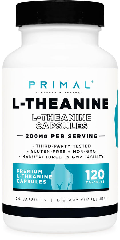 Primal L-Theanine Capsules (120 Servings, 200mg Per Serving) - Non-GMO, Gluten Free