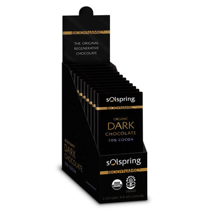 Solspring Biodynamic Organic Dark Chocolate Bars (12-1.41. oz Bars), 70% Cocoa, Fine Swiss Chocolate, Soy Free, Gluten Free, Certified USDA Organic, Demeter Certified, Dr. Mercola