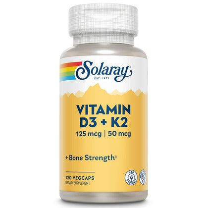 SOLARAY Vitamin D3 + K2, D & K Vitamins for Calcium Absorption and Support for Healthy Cardiovascular System & Arteries, Non-GMO & No Soy (120 Servings, 120 VegCaps)