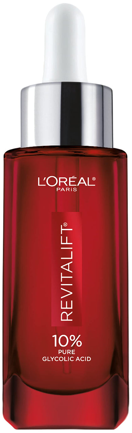 L'Oreal Paris Revitalift 10% Pure Glycolic Acid Face Serum, Visibly Evens Tone & Reduce Wrinkles, Fragrance Free 1.0 fl oz (30ml)