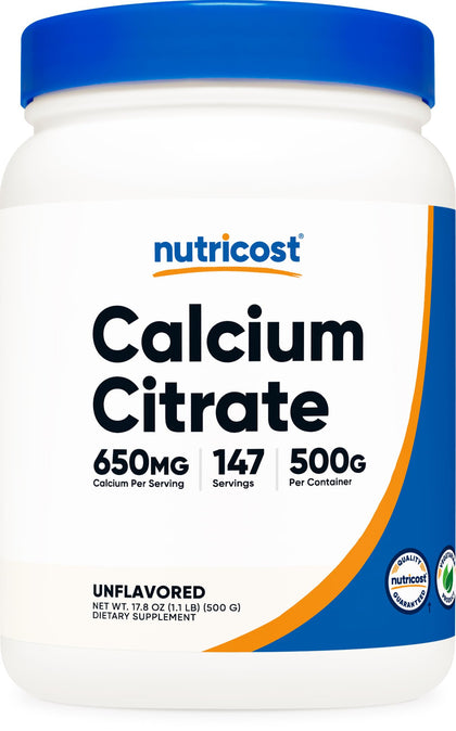 Nutricost Calcium Citrate Powder (500 Grams) (Unflavored) - Pure Calcium Citrate, No Fillers, Gluten Free (1.1lbs)