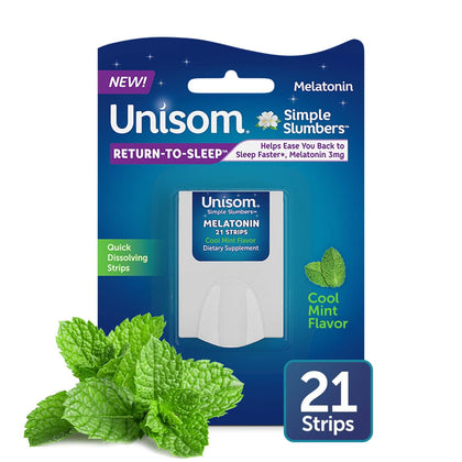 Unisom Simple Slumbers Return-to-Sleep Dissolving Strips 21-Count, Melatonin 3mg, Cool Mint