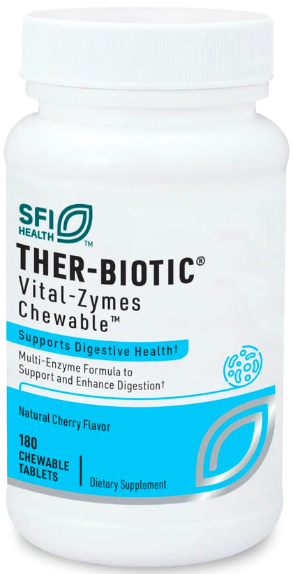 Klaire Labs Vital-Zymes Digestive Enzymes Chewable - Digestive Enzymes to Enhance Digestion - Supports The Breakdown of Proteins, Fats, Carbs, Sugars & Fibers - Gluten Free (180 Tablets)