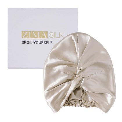 ZIMASILK 22 Momme 100% Mulberry Silk Bonnet for Sleeping & Women Hair Care, Highest Grade 6A Silk hair wrap for sleeping with Premium Elastic Stay On Head (1Pc, Beige)