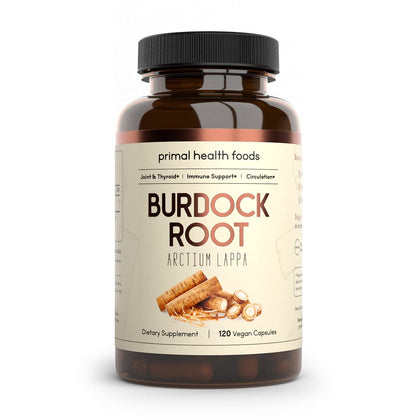 Primal Health Foods Organic Burdock Root Capsules 1000 mg 60 Servings | Circulation, Blood, Immune, Thyroid, Skin and Joint Support | Vegetarian, Organic, Non-GMO & Gluten Free