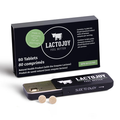 LactoJoy Lactase Pills I 80 Pieces I Powerful Lactase Enzymes for Lactose Intolerance I Ultra Pure Lactase for Improved Digestion I No Silicon Dioxide, No Artificial Flavors, No Sucralose I 100% Vegan