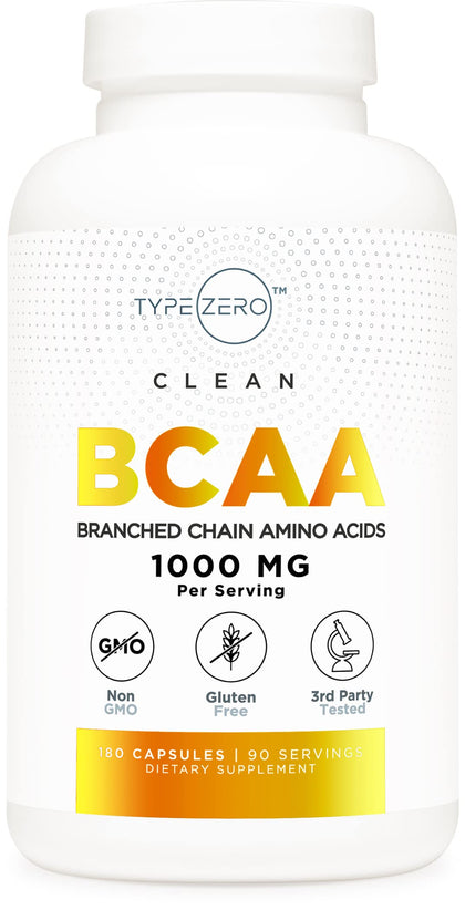 Type Zero BCAA 1000mg (180 Capsules, 90 Servings), Branched Chain Amino Acids (500mg of L-Leucine, 1000mg of L-Isoleucine and L-Valine)