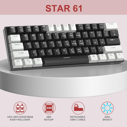 60% Mechanical Gaming Keyboard,Mixed Color Keycaps Gaming Keyboard with Linear Red Switches, Detachable Type-C Cable Mini Keyboard with Blue LED Light for PC/Laptop (Used - Like New)