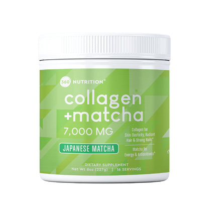 360 Nutrition Matcha Hydrolyzed Collagen Peptides Powder, Japanese Matcha Green Tea for Gut Health, Joint Support, Energy, Hair Skin & Nails, Gluten Free, Keto Friendly, Paleo, Non GMO (8oz (1 Count))