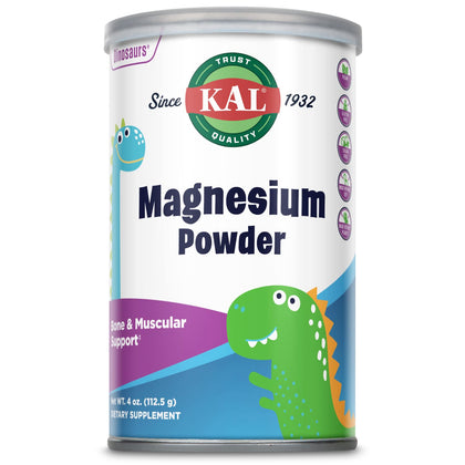 KAL Magnesium Powder, Magnesium for Kids, Pure Magnesium Citrate Powder, Healthy Bone Development, Muscle and Nerve Function Support, Vegan, Gluten Free, Sugar Free, 90 Servings, 4 oz