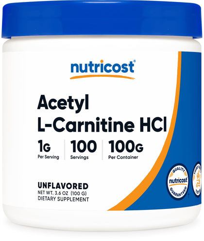 Nutricost Acetyl L-Carnitine HCI (ALCAR) 100 Grams per container - 1G Per Serving - Non-GMO, Gluten Free, Unflavored