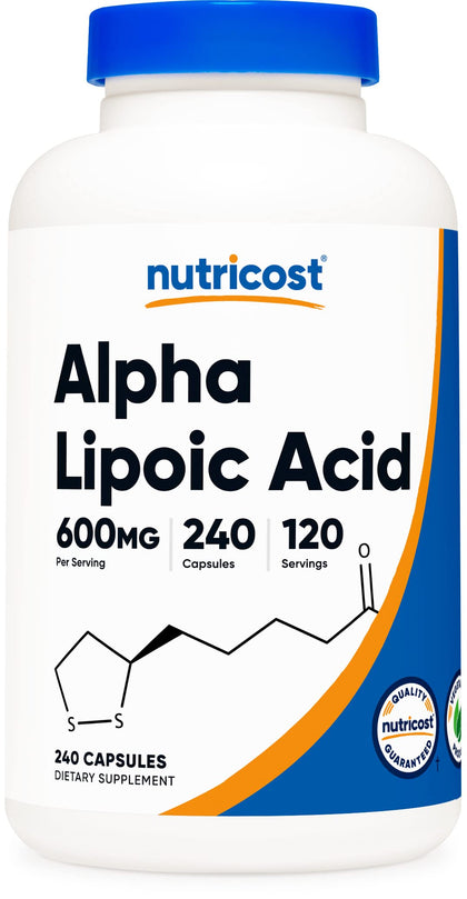 Nutricost Alpha Lipoic Acid 600mg Per Serving, 240 Capsules - Gluten Free, Vegetarian Capsules, Soy Free & Non-GMO (Expiry 3/01/2027)