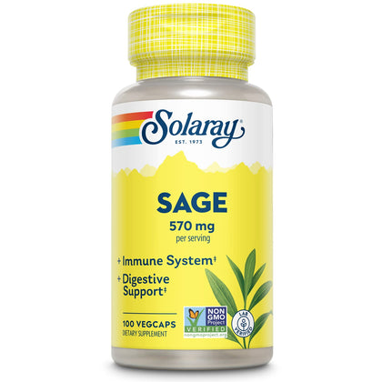 SOLARAY Sage Leaf | 570mg per Serving | Healthy Body Odor & Perspiration, Immune Function, and Nervous & Digestive System Support | 100 VegCaps