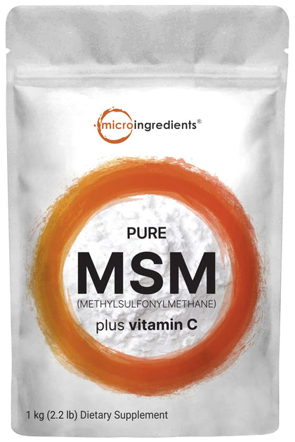 MSM(Methylsulfonylmethane) Powder,1 KG | 2000mg Perserving, MSM Crystal Powder Fortified with Vitamin C, Bioactive Source of Sulfur, Joint Health Support & Hair Growth, Vegan, Non-GMO