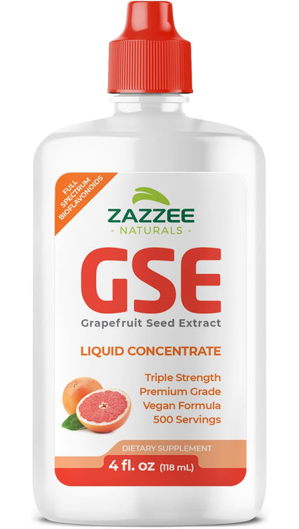 Zazzee Grapefruit Seed Extract (GSE) 4 Ounces | 500 Servings | 300 mg per Serving | 3X Potency | Maximum Strength | High Absorption | Vegan, Liquid Concentrate, Non-GMO and All-Natural