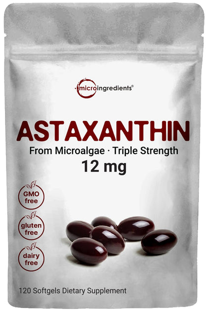 Astaxanthin 12mg, 120*Softgels, 4 Month Supply | Premium Astaxanthin Antioxidant Supplements | Fresh Microalgae Source | Supports Eye, Joint, & Internal Circulation Health | Easy to Swallow