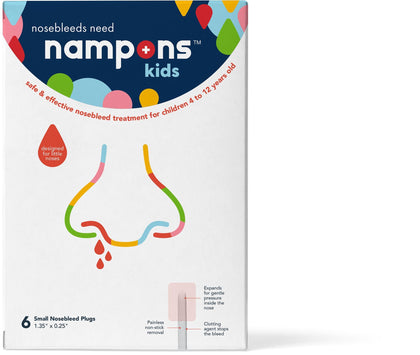 Nampons Kids Nosebleed Stoppers - 6 Easy to Use Nose Bleed Stopper Plugs Kit for Kids. Trusted by Pediatricians. Hypoallergenic Clotting Agent Stops Nosebleeds Fast On Contact. Safe and Pain-Free