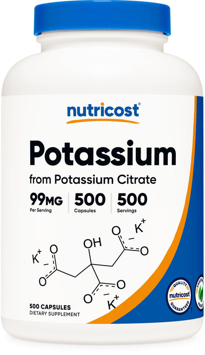 Nutricost Potassium Citrate 99mg, 500 Capsules (Expiry 1/01/2027)