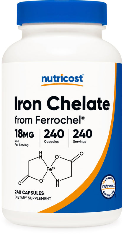 Nutricost Iron Supplement from Ferrochel Ferrous Bisglycinate Chelate, 18mg, 240 Capsules, Non-GMO & Gluten Free (Ferrochel Iron)