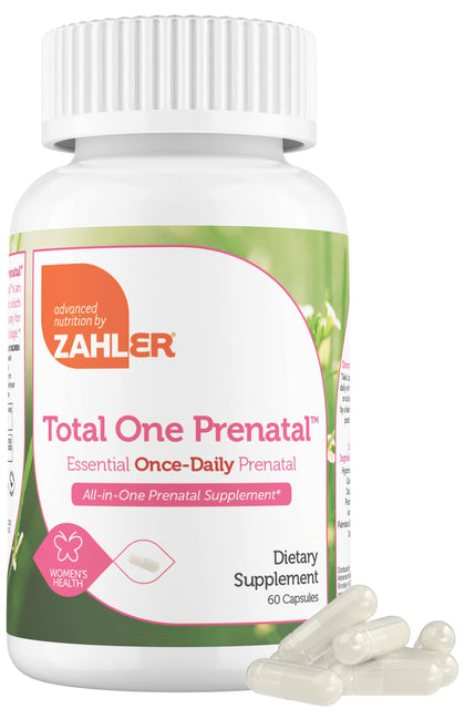 Zahler - Total One Prenatal Vitamins for Women (60 Count) Daily Multi Vitamin Prenatals with Folic Acid, Iron, Zinc & 19 Other Essential Vitamins & Minerals - Kosher Pre Natal Multivitamin Capsules