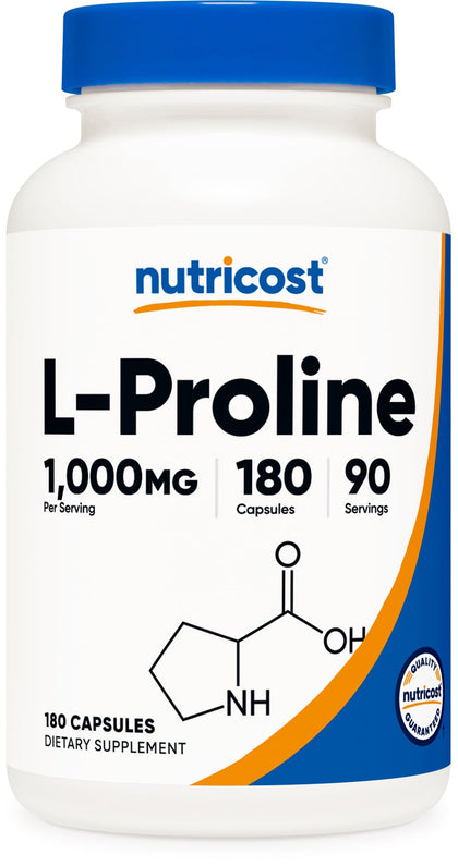 Nutricost L-Proline 1000mg, 180 Capsules (90 Servings) - 500mg Per Cap, Non-GMO, Gluten Free