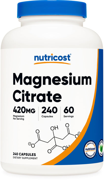 Nutricost Magnesium Citrate 420mg, 240 Veggie Capsules - 60 Servings, Gluten Free, Non-GMO, Vegetarian Friendly