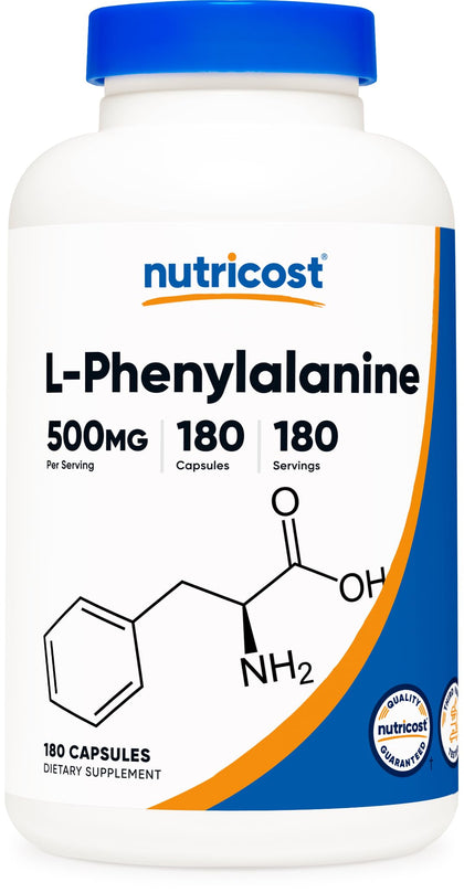 Nutricost L-Phenylalanine 500mg; 180 Capsules